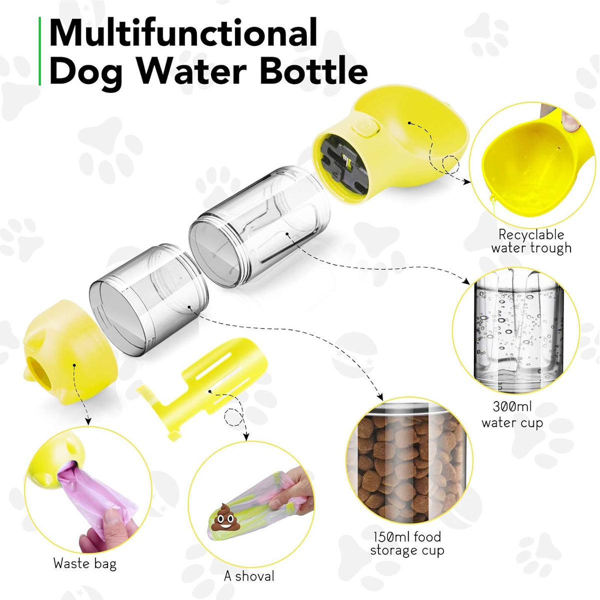 3 in 1 Portable Dog Water Bottle Dispenser-Dog Food Container with Doggy Poop Bags-3 in 1 Portable Dog Water Bottle Dispenser-Dog Food Container with Doggy Poop Bags-Courdon-Courdon-