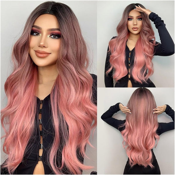 Courdon - Long Wavy Wig Ombre Pink