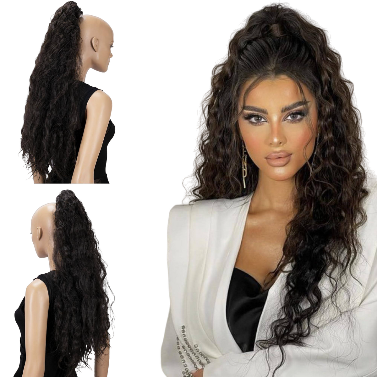 Water Wave Ponytail Wig - Curly Hair Extension-Water Wave Ponytail Wig - Curly Hair Extension-Courdon-26inches-65cm-Dark Brown-Courdon-SKU679905032673250541356